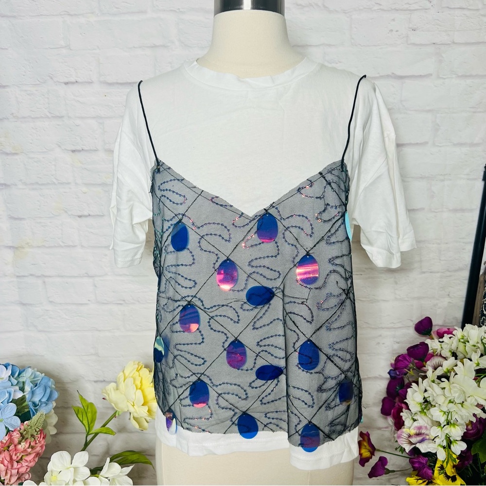 NWT White Sequin 2 In 1 Top